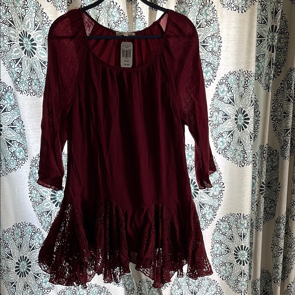 🆕 Elegant Cranberry Lace Trim Dress by Indigo Soul, size small